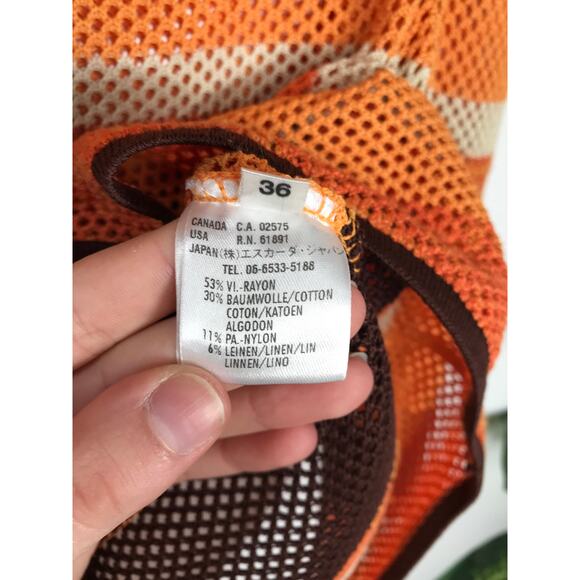 Escada Vintage Sweater Orange Brown Crochet Ombre Boho Linen 70s 80s Womens - Picture 7 of 9